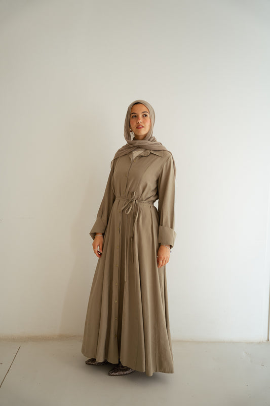 Minimal Button Dress-Olive