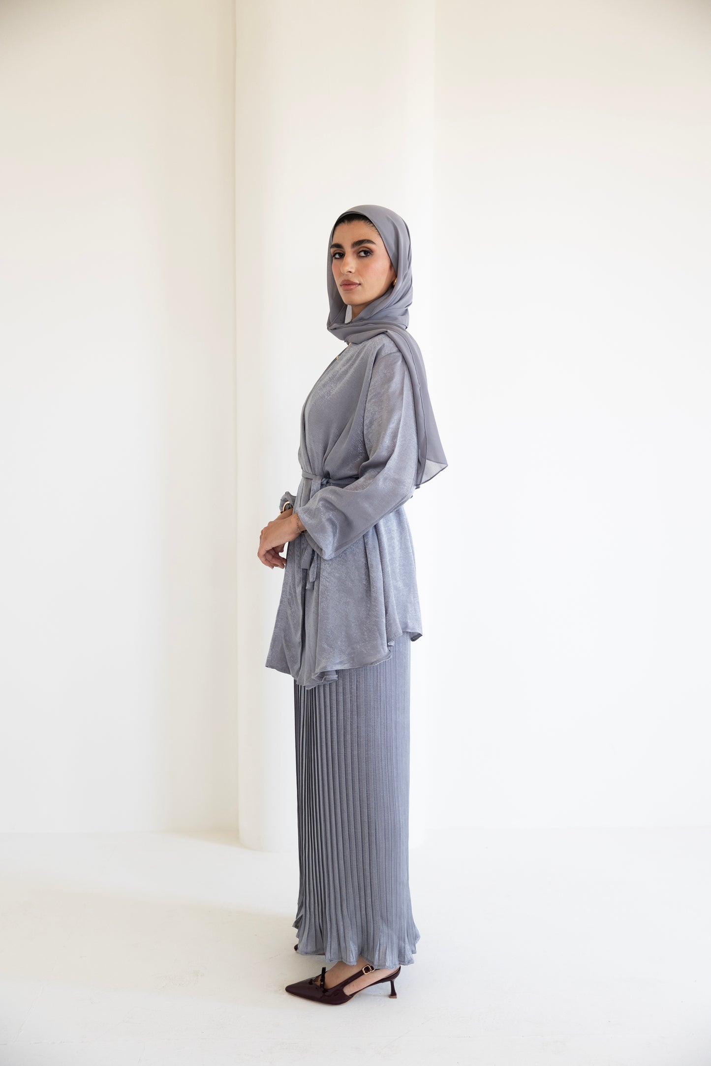 Pleated shimmer set ( grey )