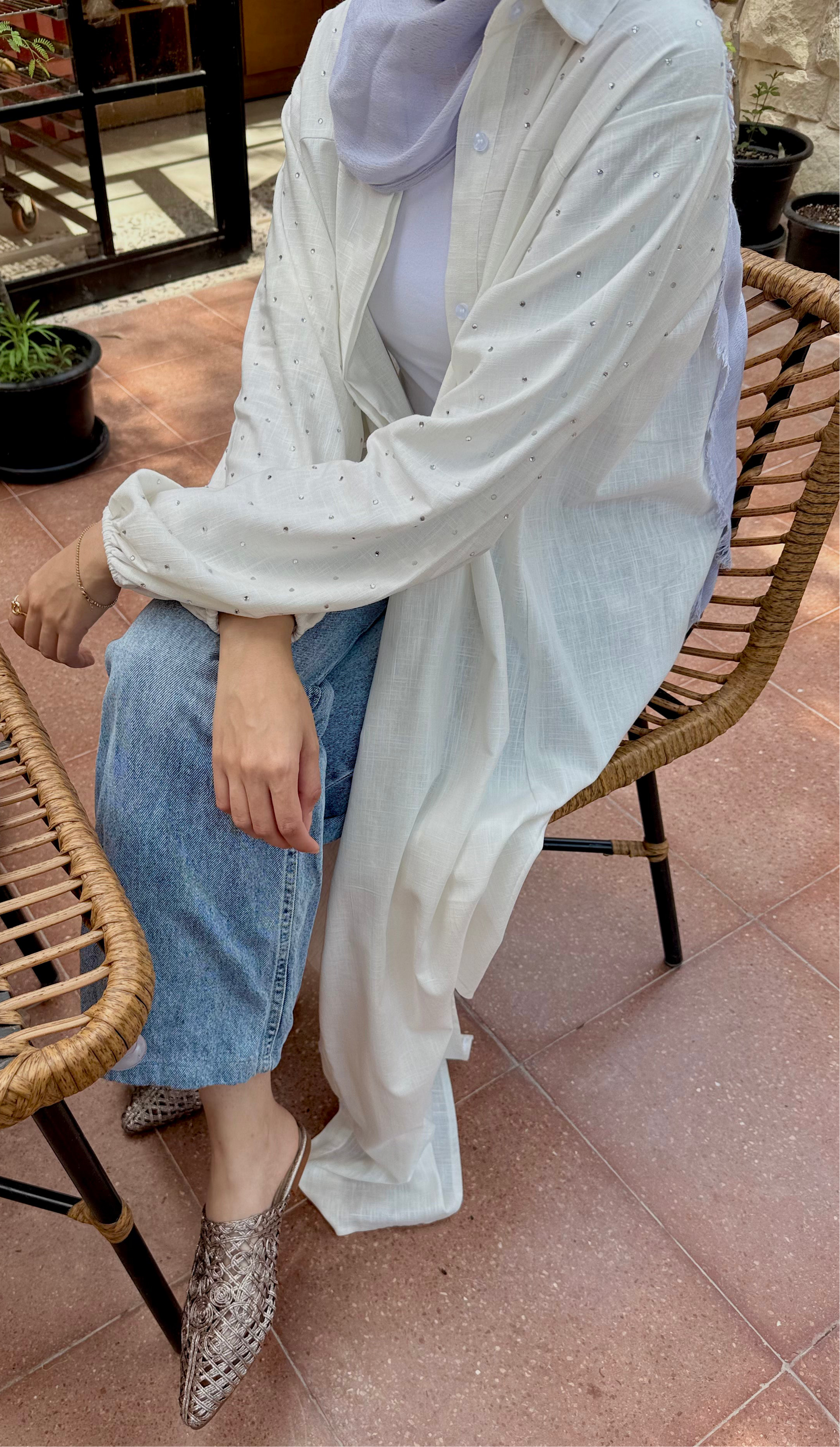 Linen studded shirt ( white)