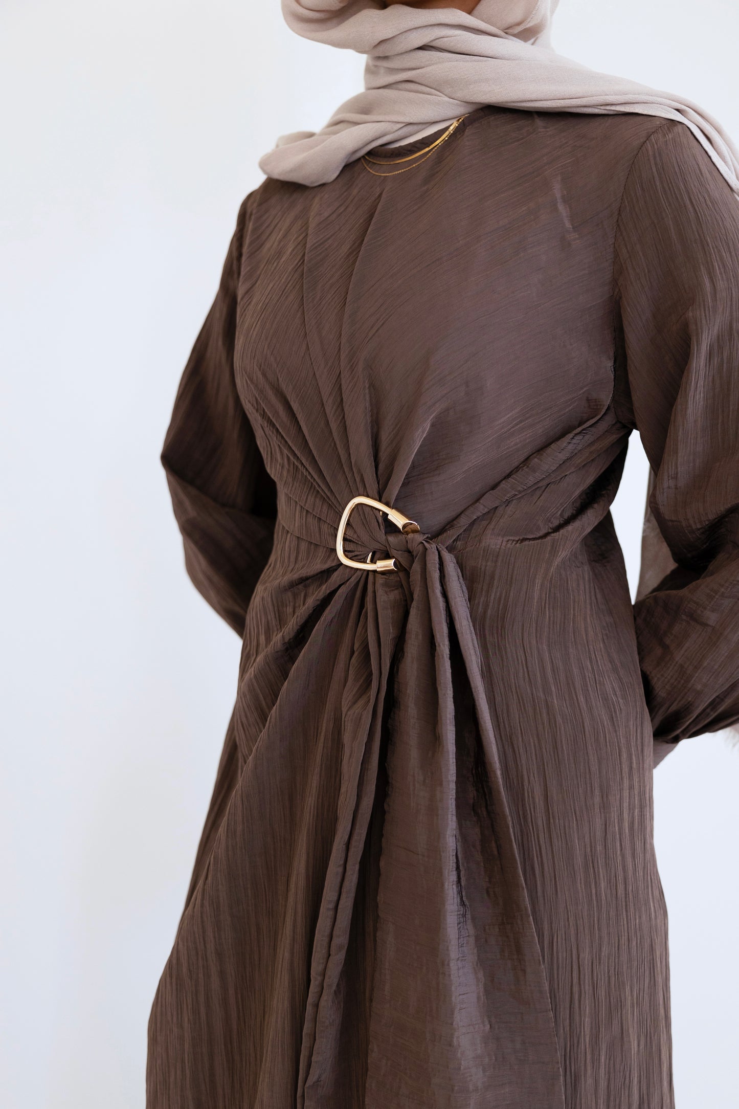 Crinkle Drape Dress ( brown)