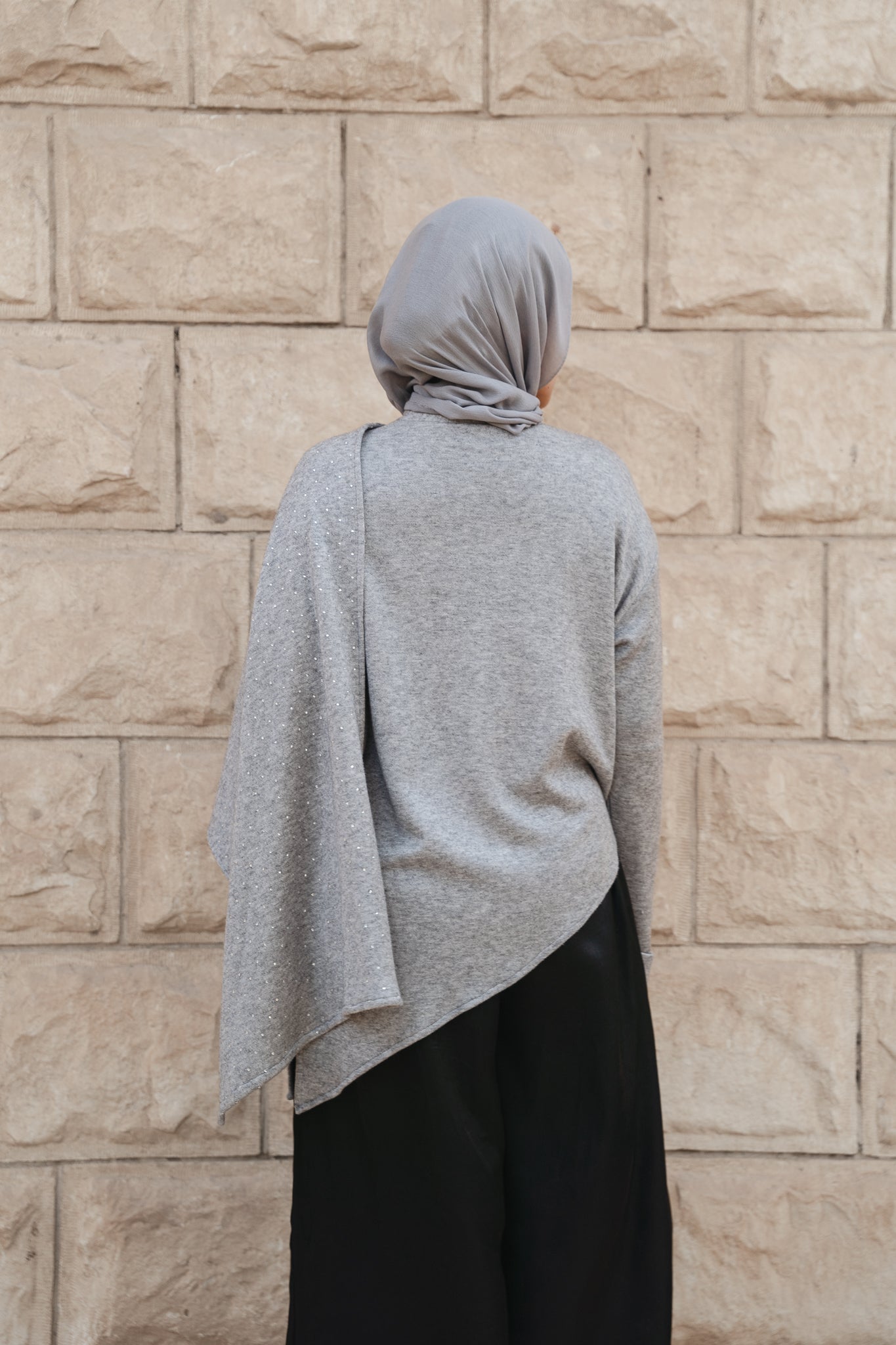 Studded Shawl Top-Grey