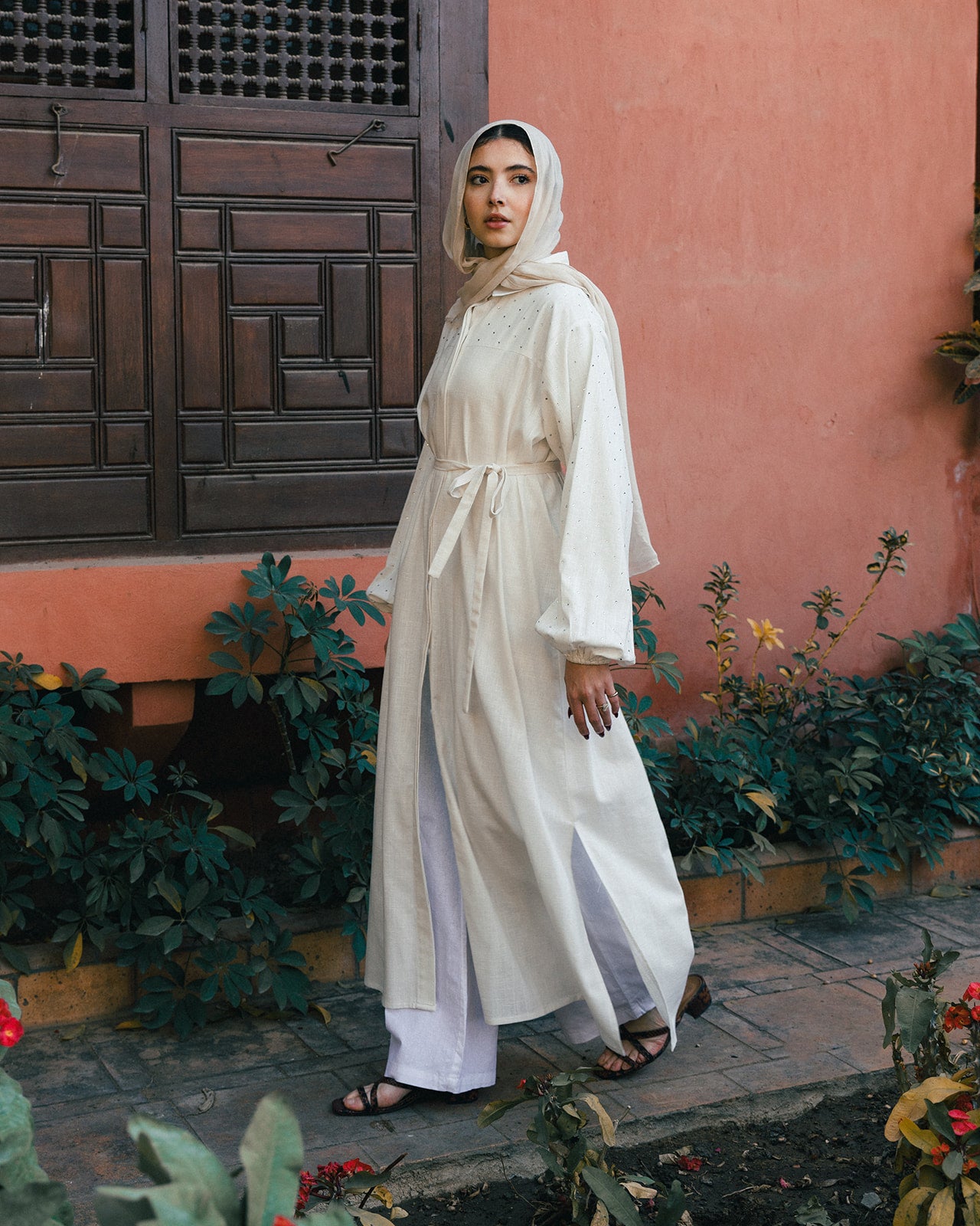 Linen studded shirt ( white)