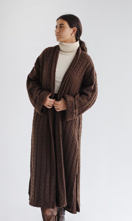 Knit Duster Cardigan-Brown