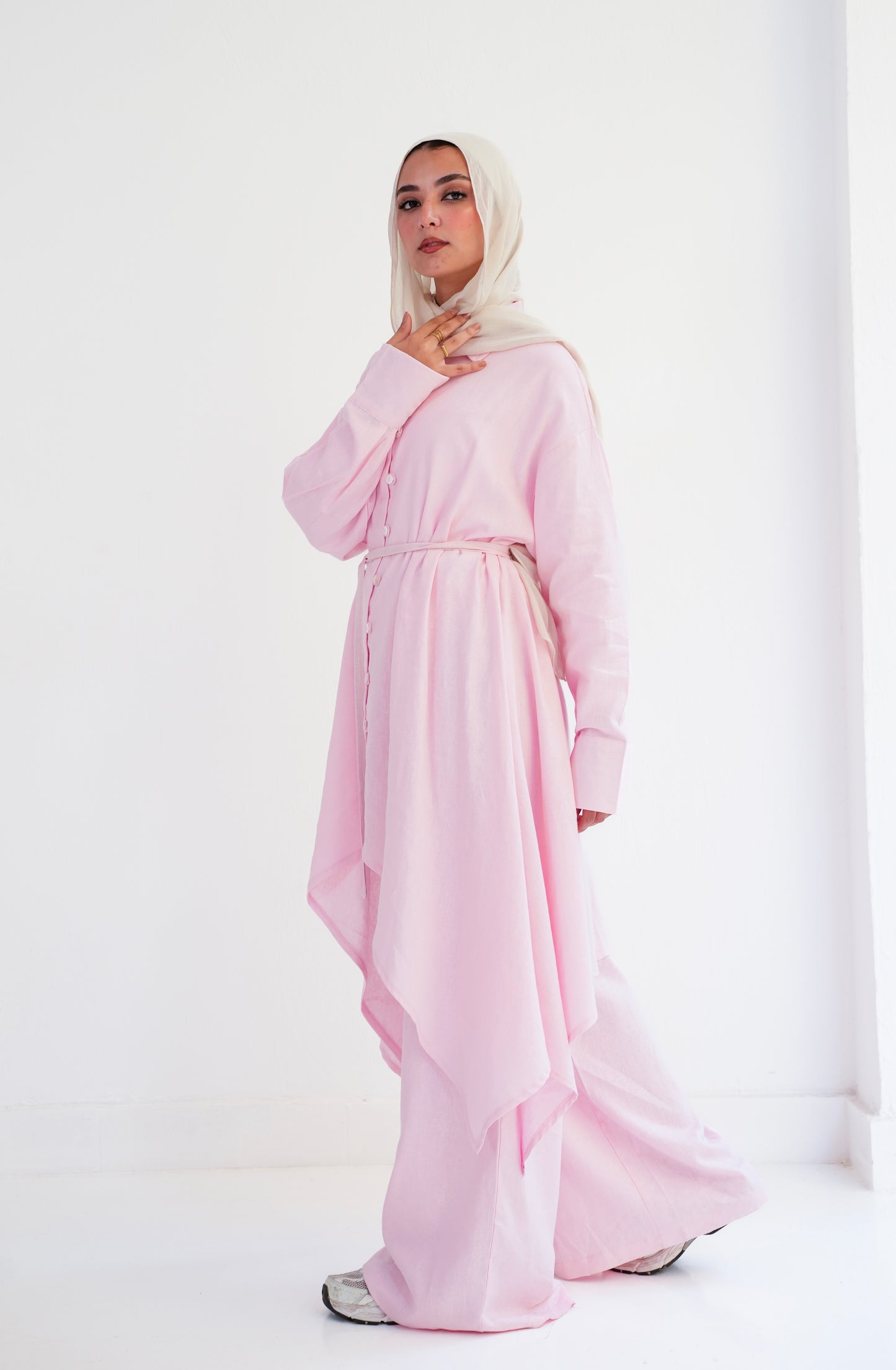 Linen asymmetrical set (pink)