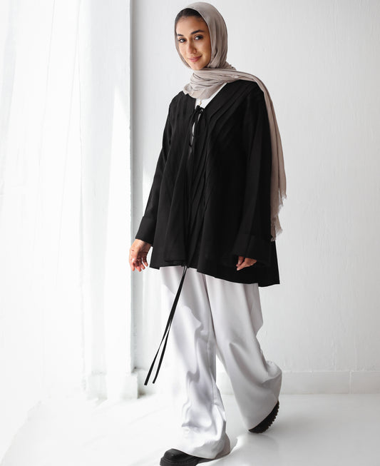 Linen pleats cardigan( Black)