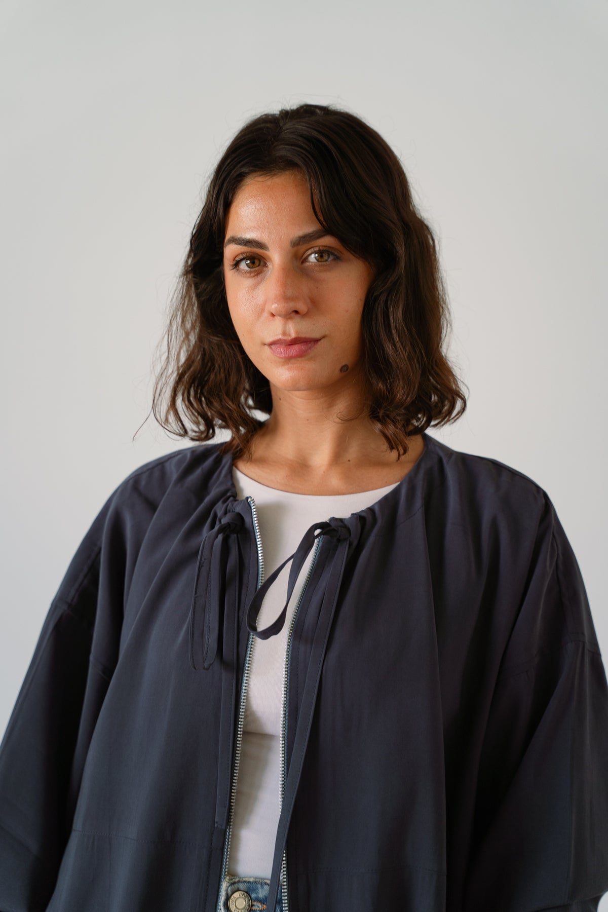 Drawstring Balloon Jacket-Smoke Grey