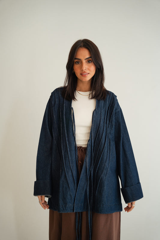 Denim pleates cardigan