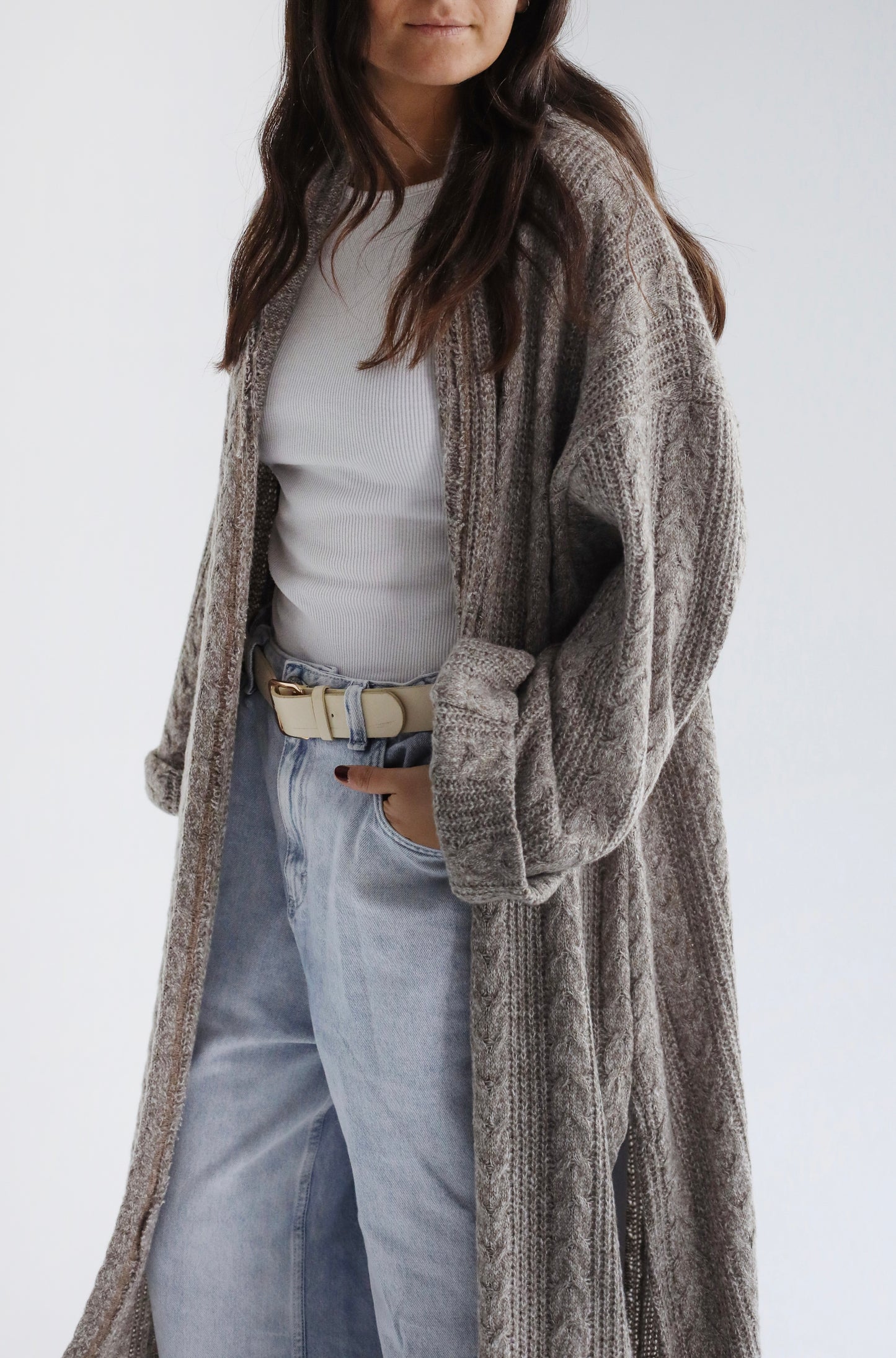 Knit Duster Cardigan-Beige
