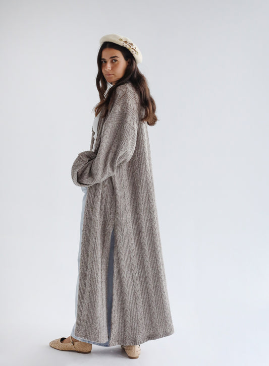 Knit Duster Cardigan-Beige