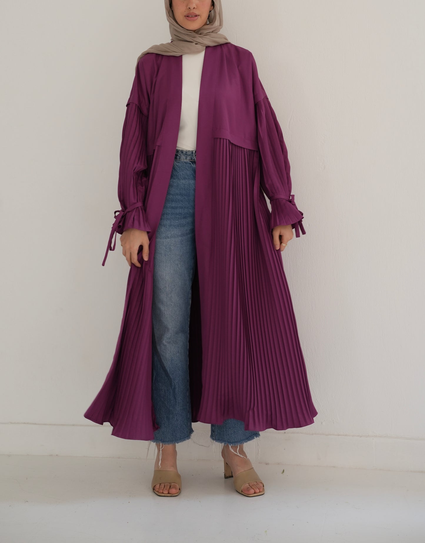 Soft pleated cardigan ( magenta )