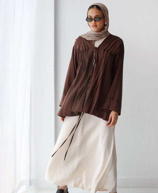 Linen pleats cardigan ( Brown )