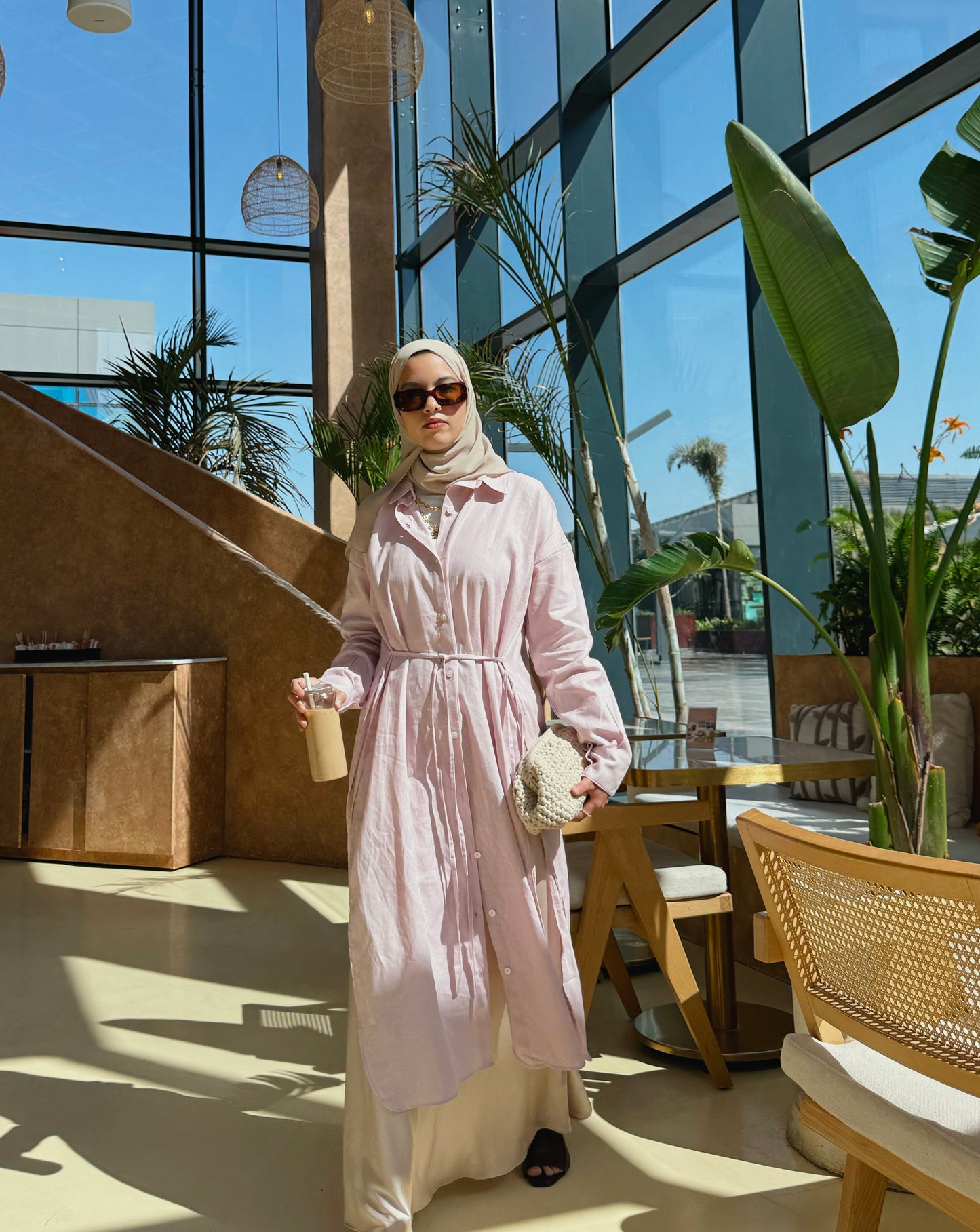 Pure linen ribbon shirt ( Rose )