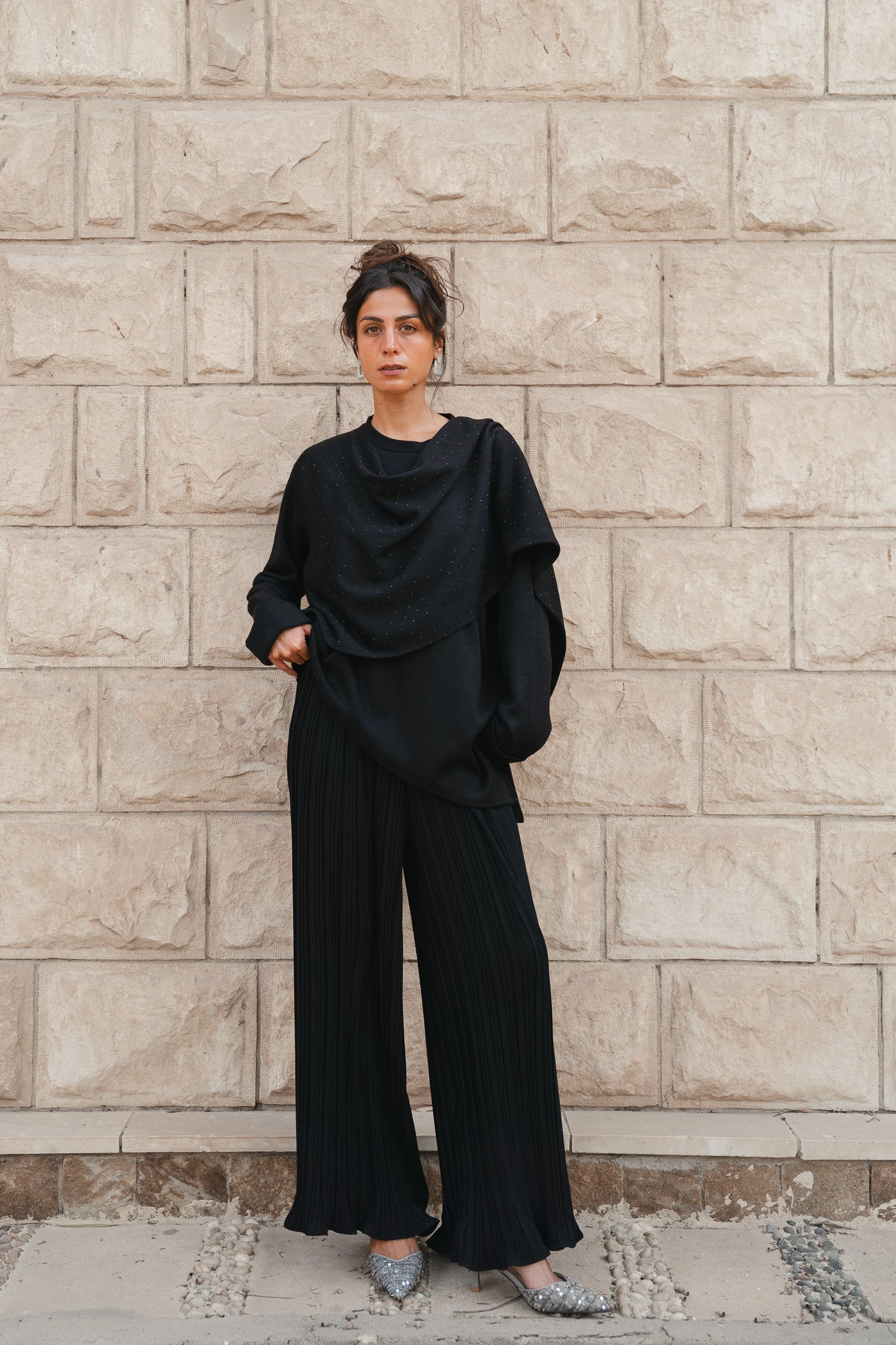 Pleated Flow pants-Black
