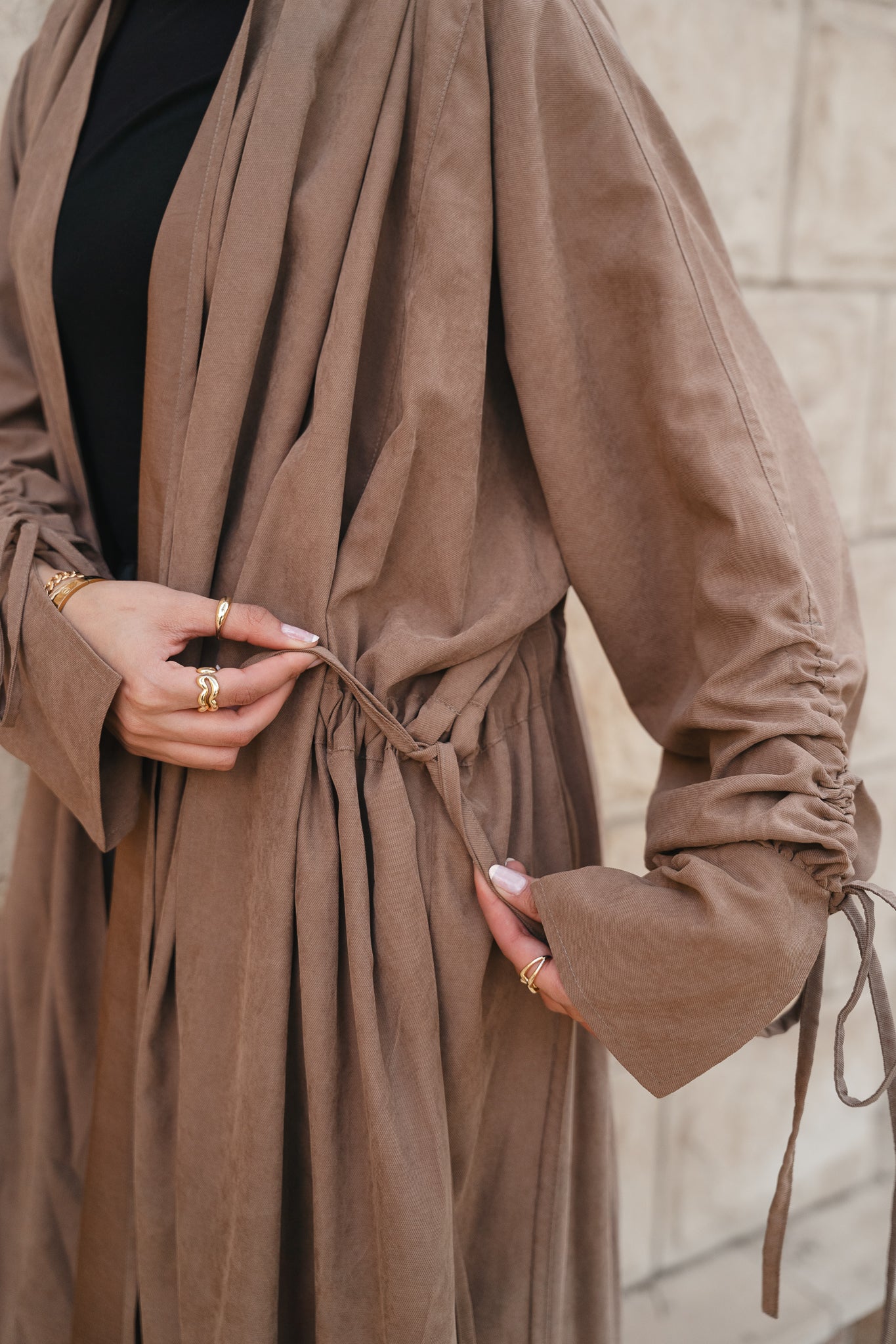 Draped Tie cardigan-Coffe