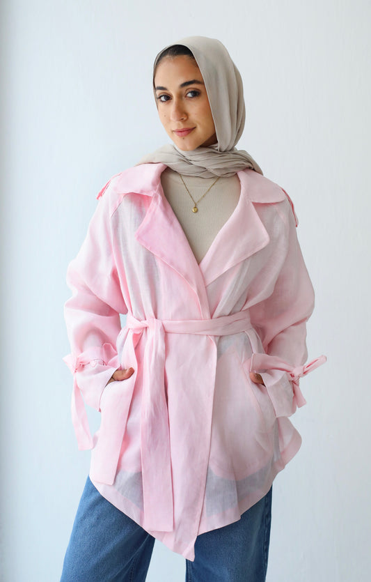 Linen Trench Jacket (Pink)