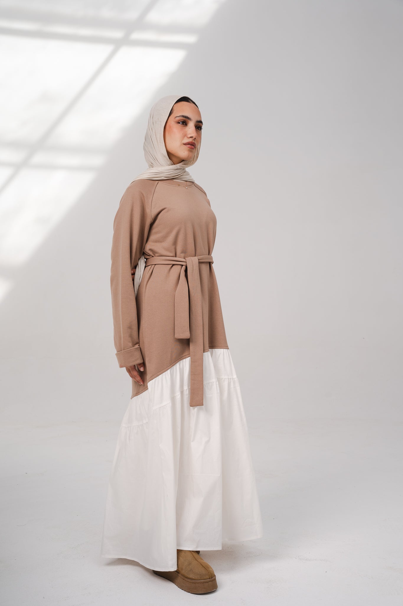 Contrast dress - caramel