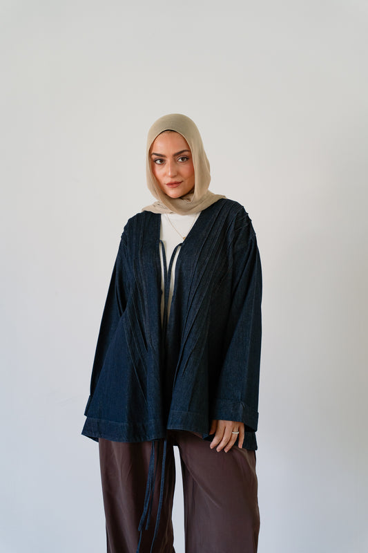 Denim pleates cardigan