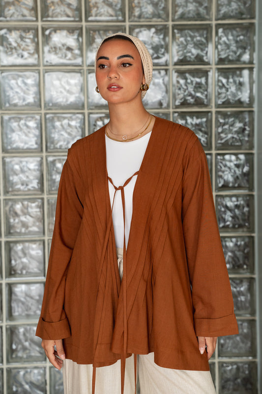 Linen pleats cardigan ( Rust )