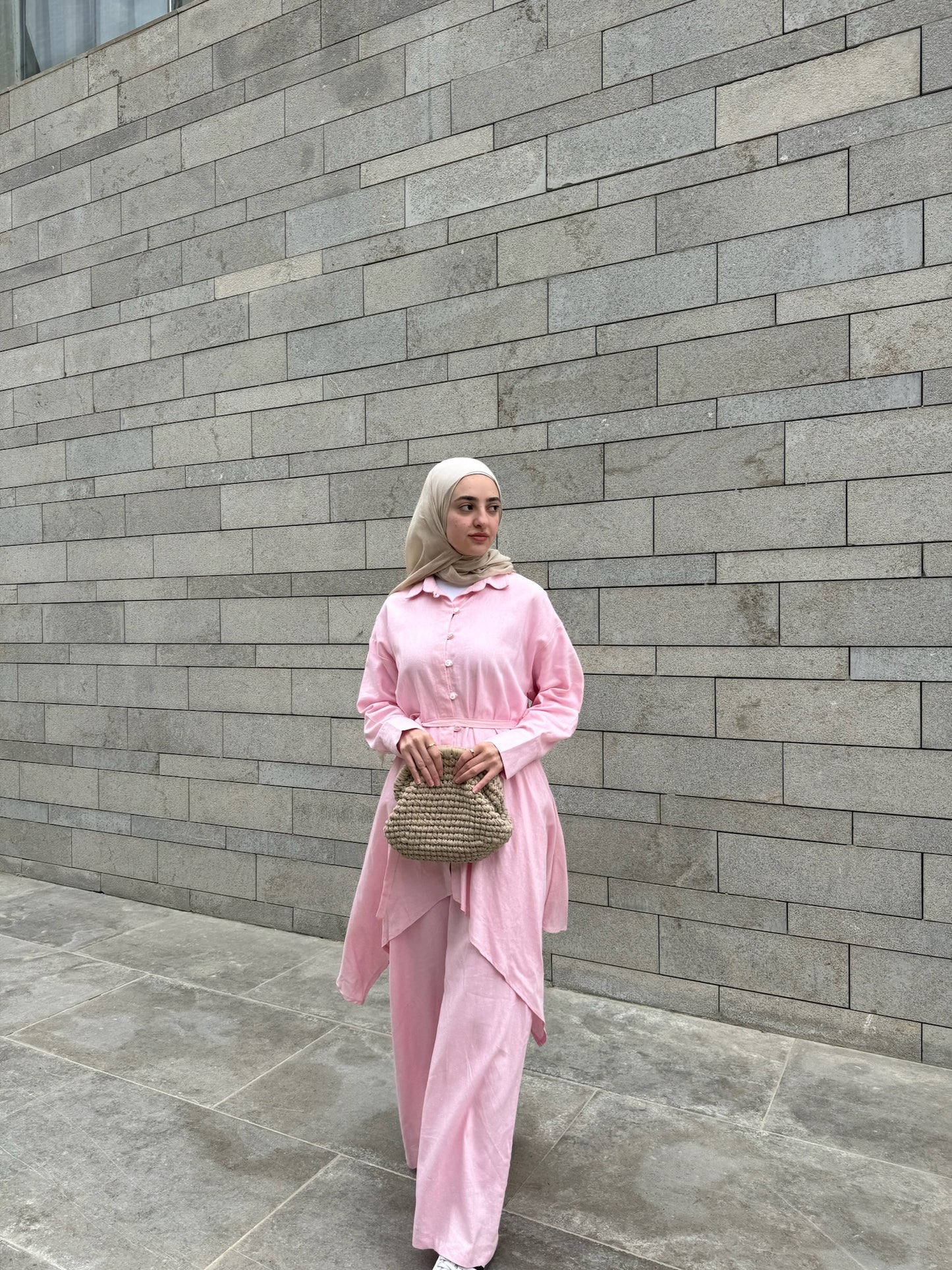 Linen asymmetrical set (pink)