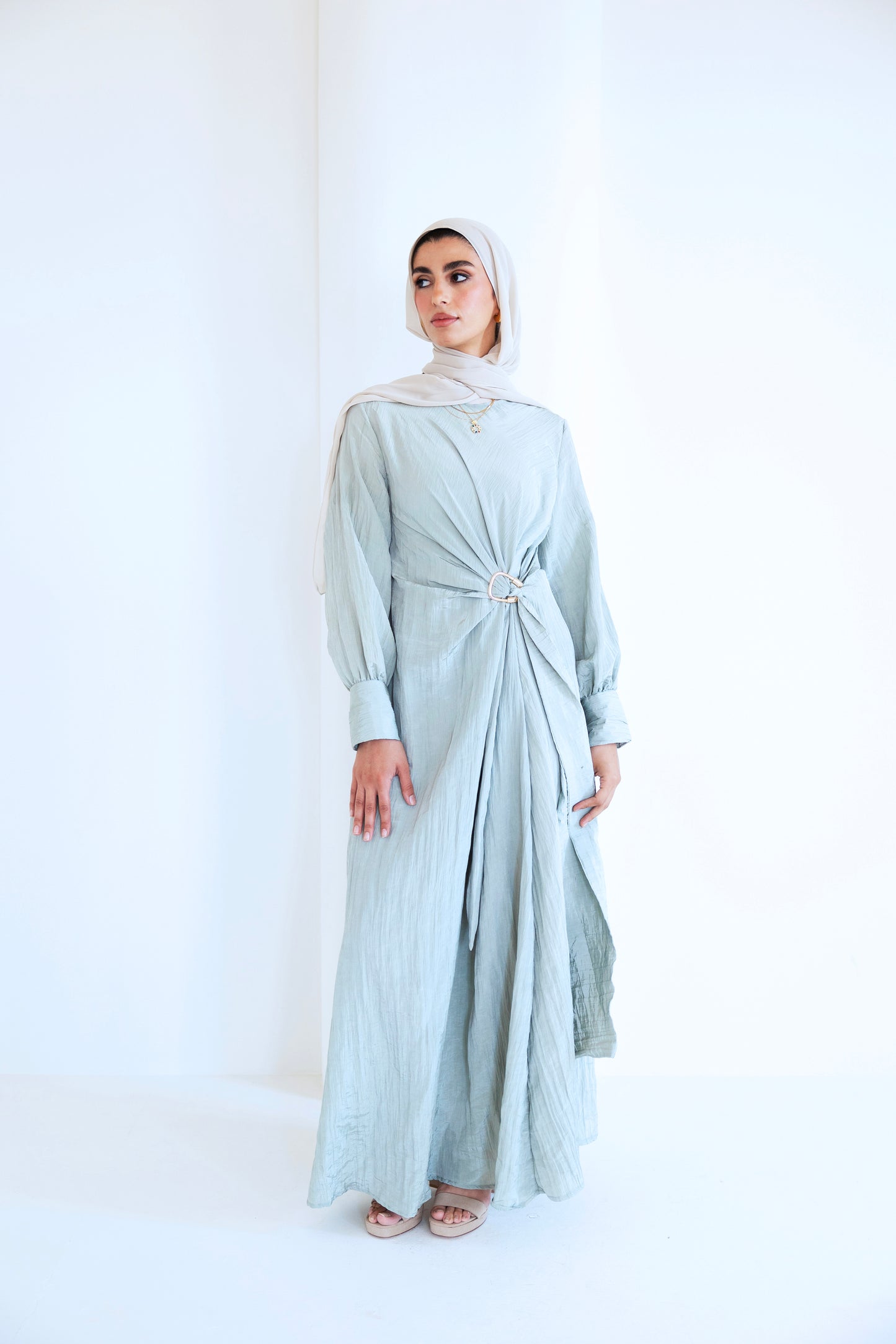 Crinkle Drape dress ( sage )