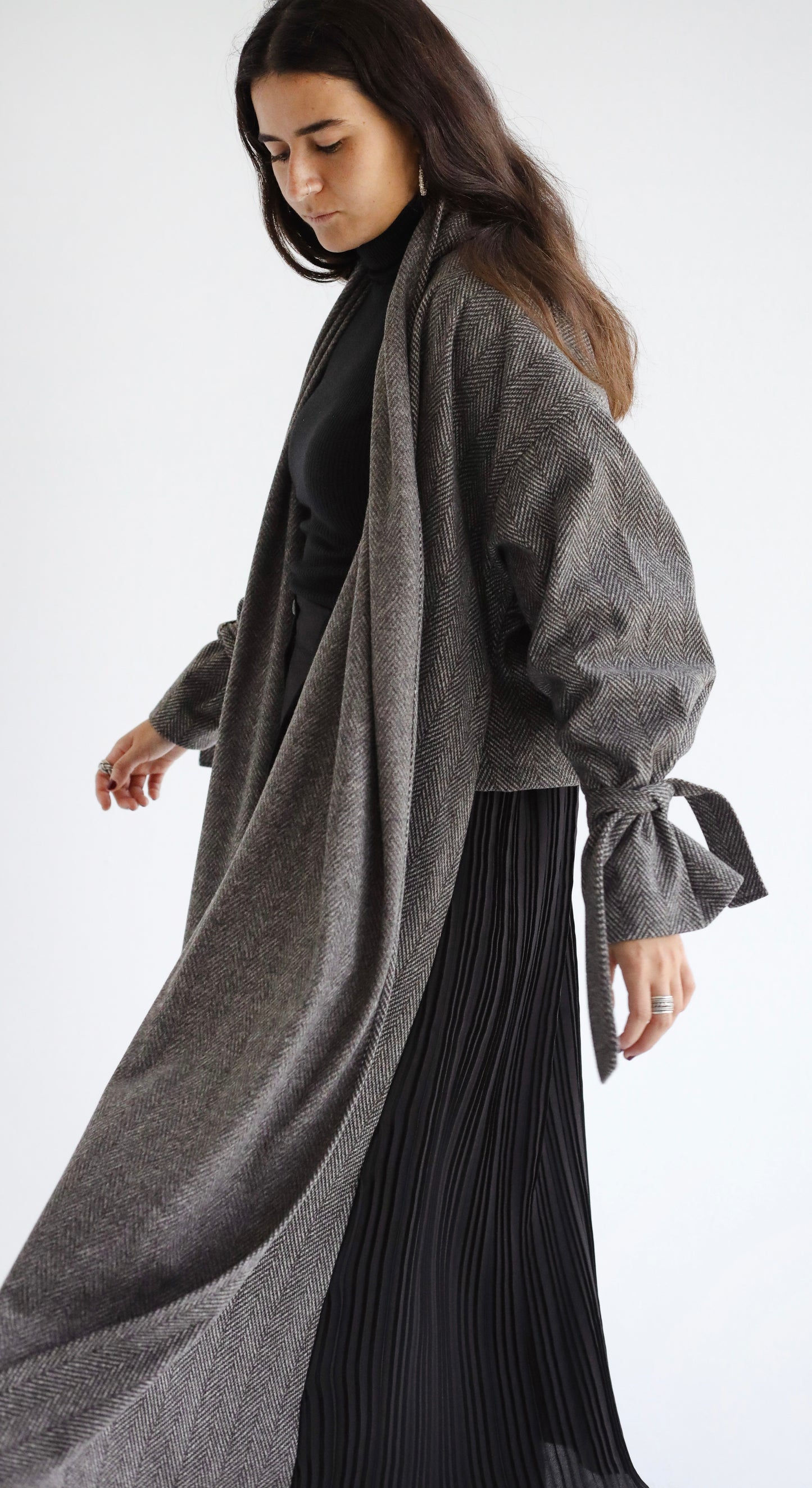 Checkered Pleated Cardigan