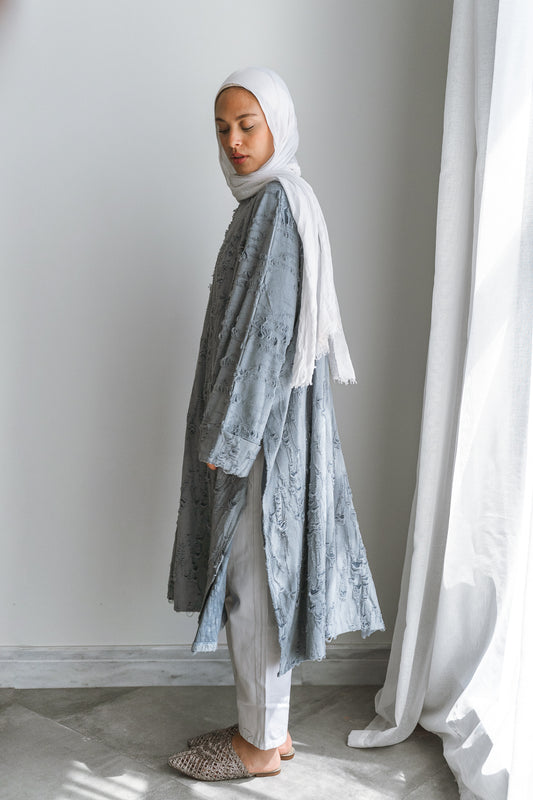 Textured Flow Top-Dusty Blue