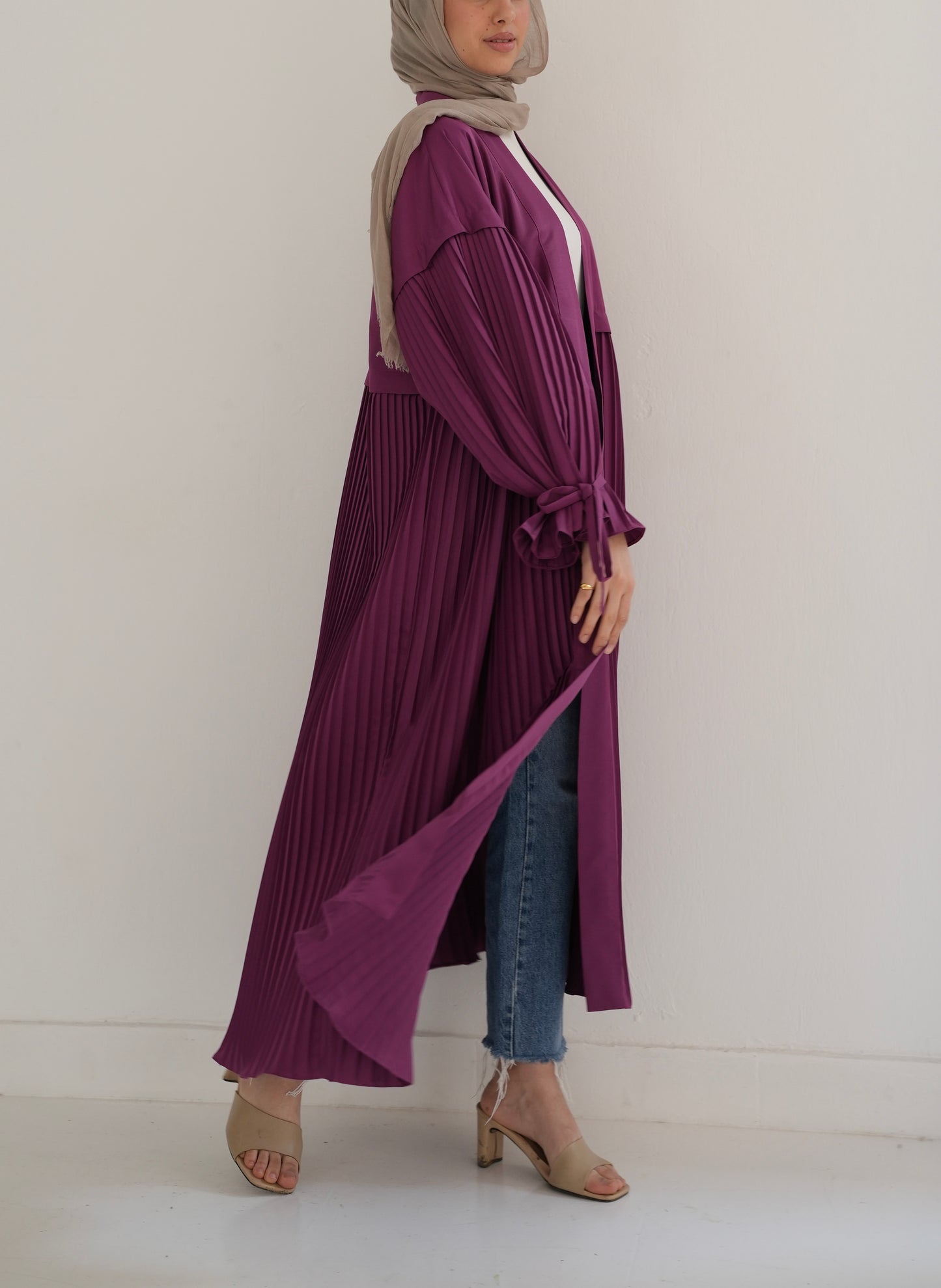 Soft pleated cardigan ( magenta )