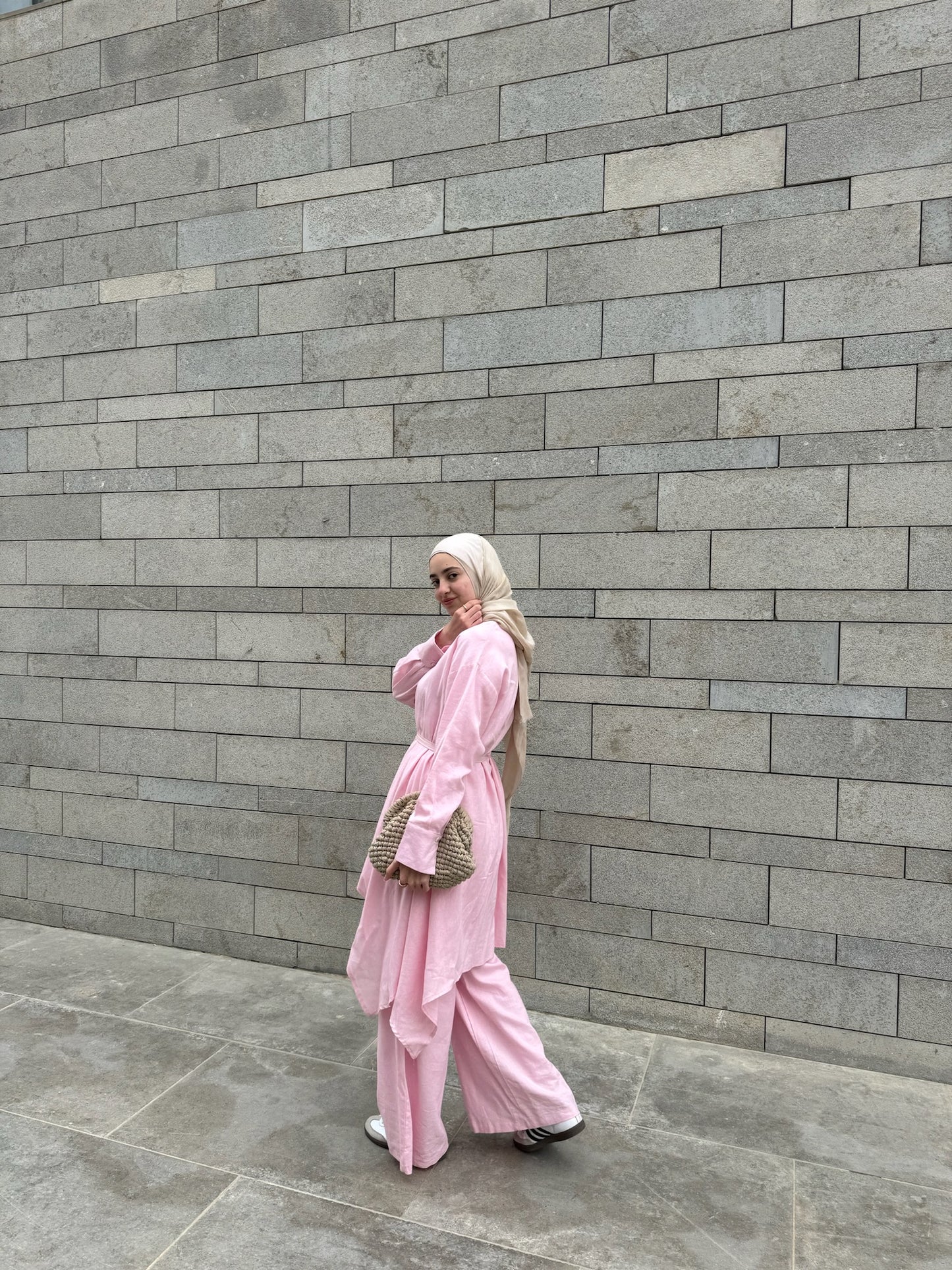 Linen asymmetrical set (pink)