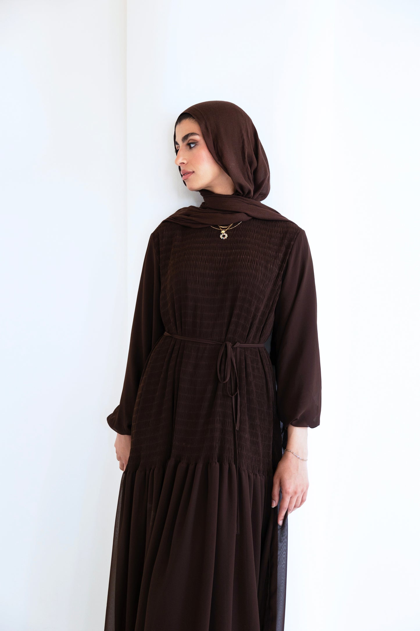 Flowy pleated dress ( brown)