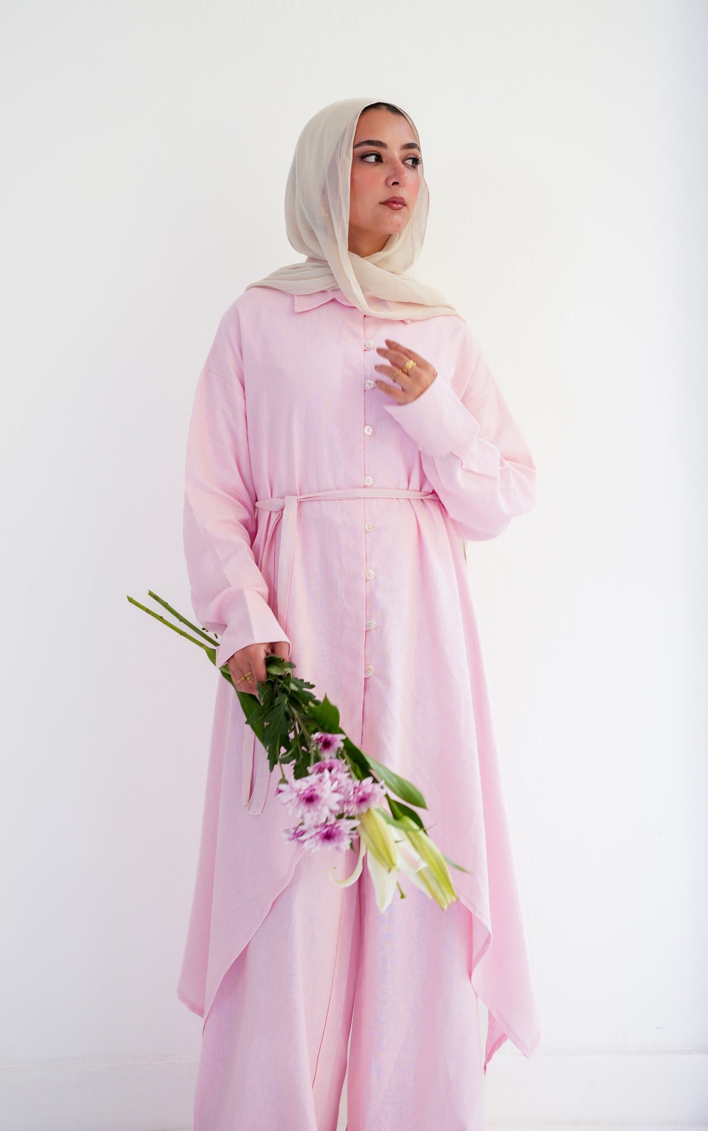 Linen asymmetrical set (pink)