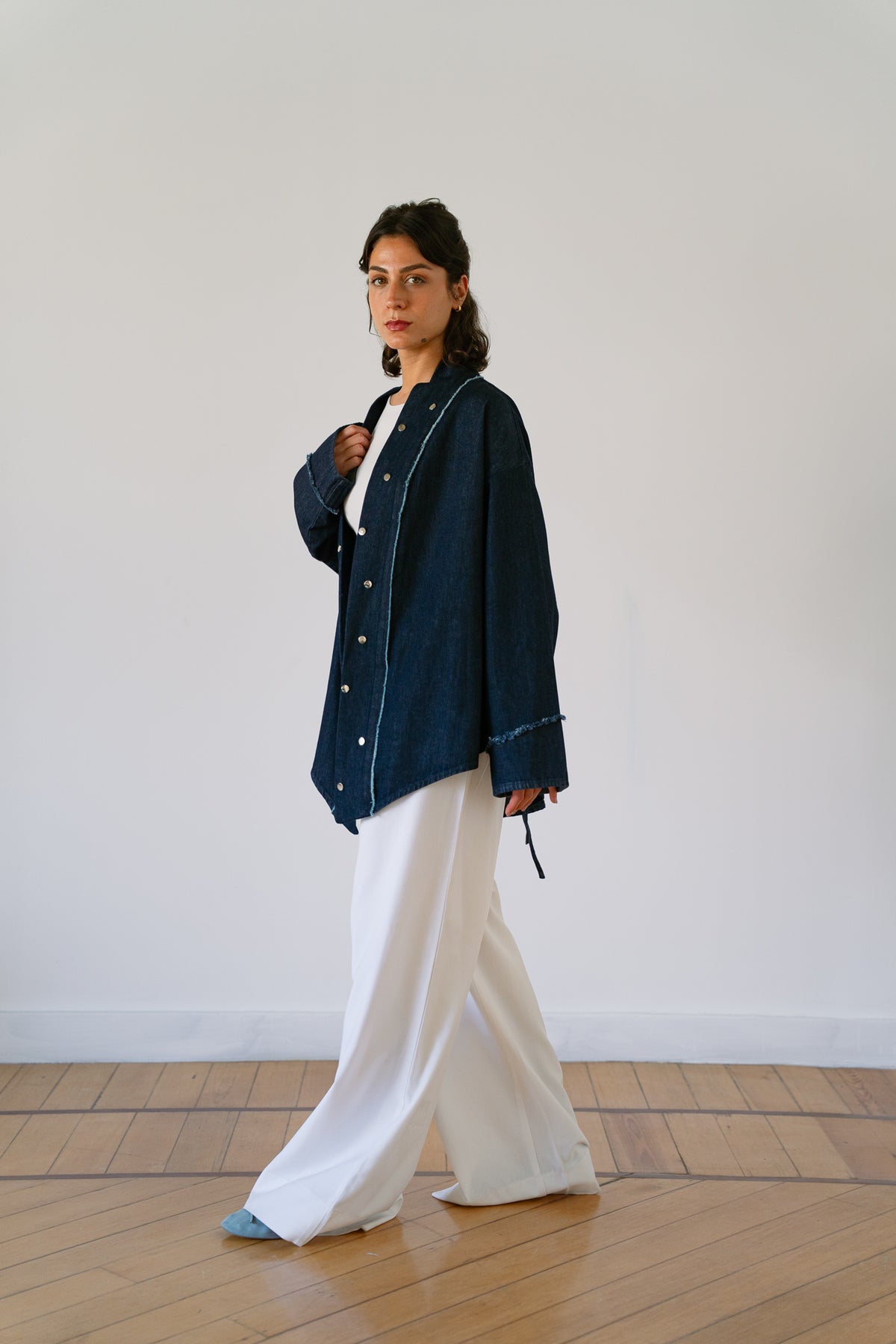 Denim Drawstring cardigan