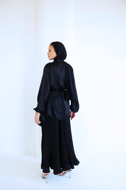 Pleated shimmer set (black )