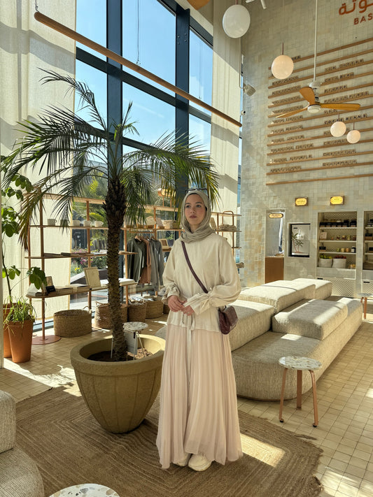 Linen contrast dress ( beige)
