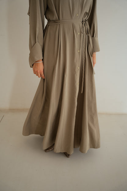 Minimal Button Dress-Olive