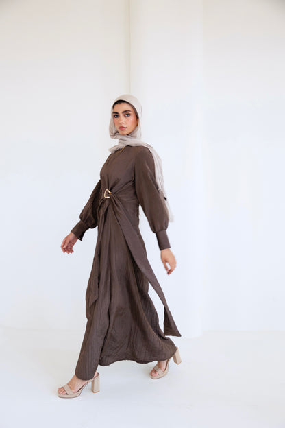 Crinkle Drape Dress ( brown)
