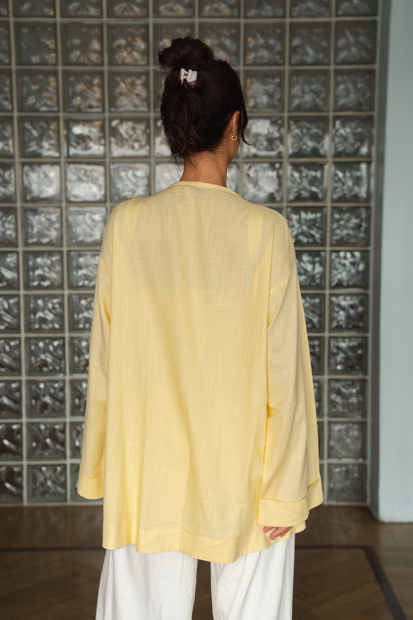 Linen pleats cardigan (Yellow)