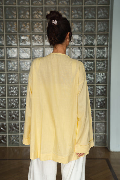 Linen pleats cardigan (Yellow)