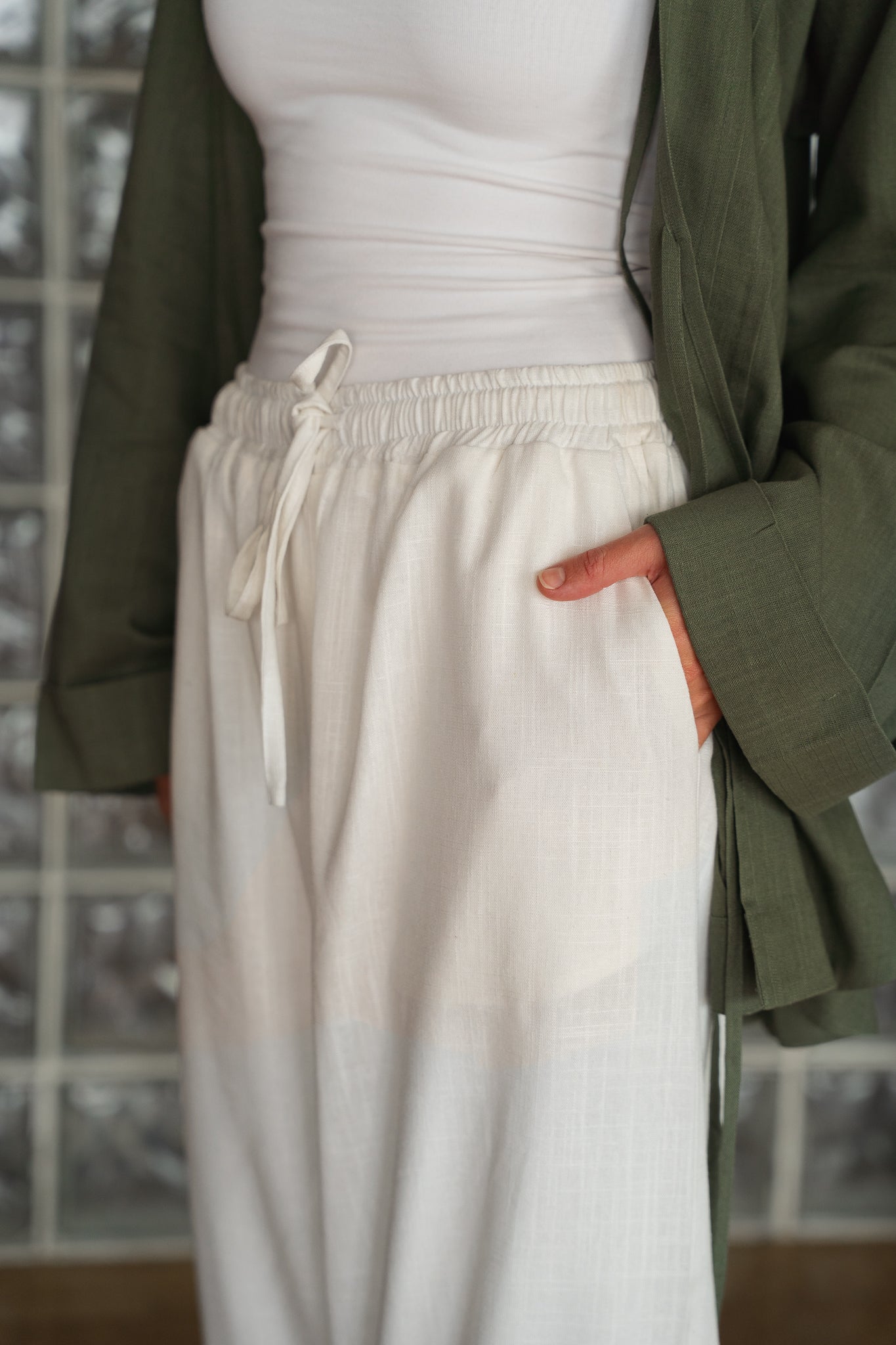 Flow Linen wide-leg pants ( white)