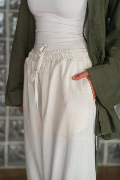 Flow Linen wide-leg pants ( white)