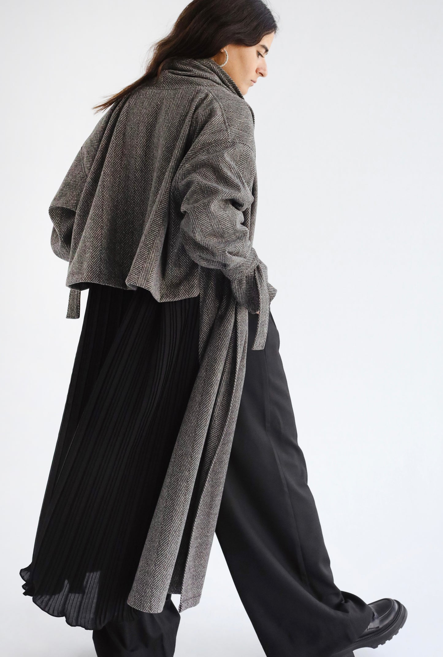 Checkered Pleated Cardigan