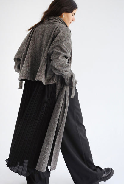 Checkered Pleated Cardigan