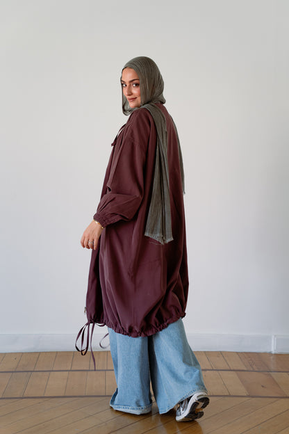 Drawstring Balloon Jacket-Maroon