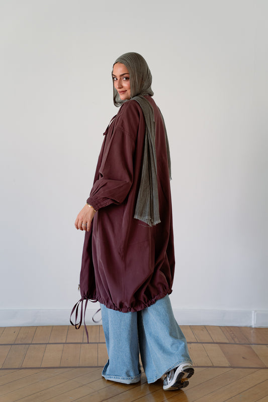 Drawstring Balloon Jacket-Maroon