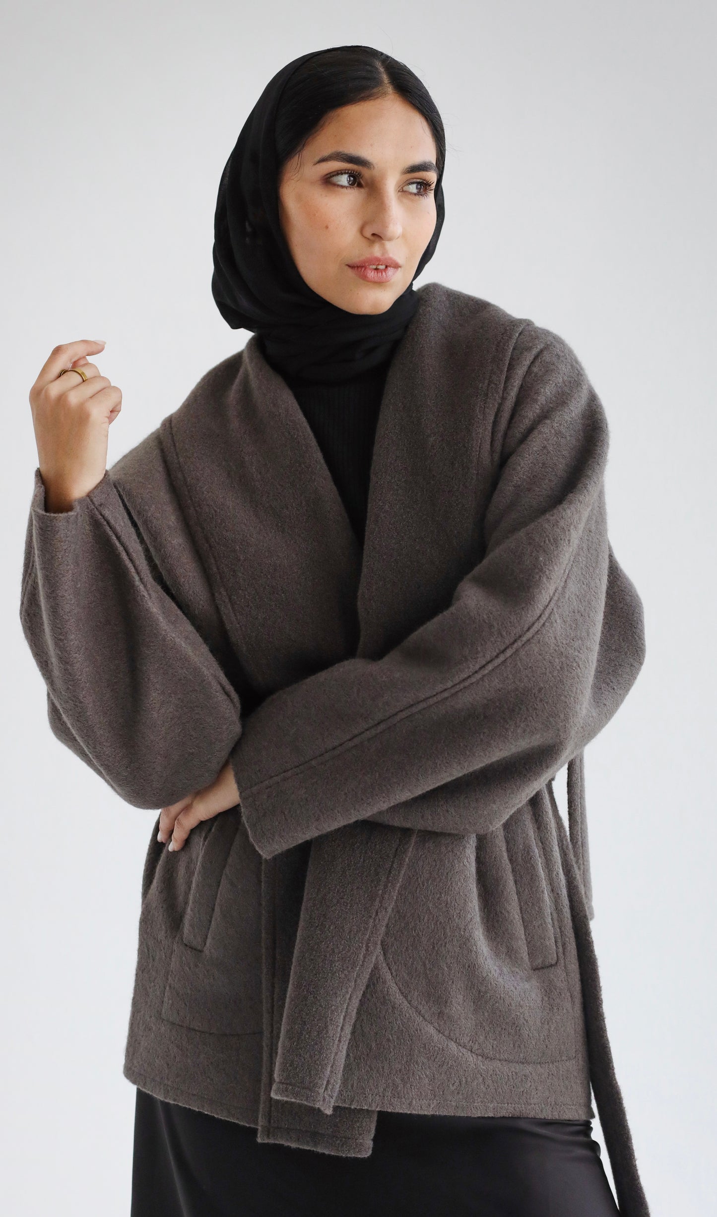 Wool Collar Jacket-Dark grey