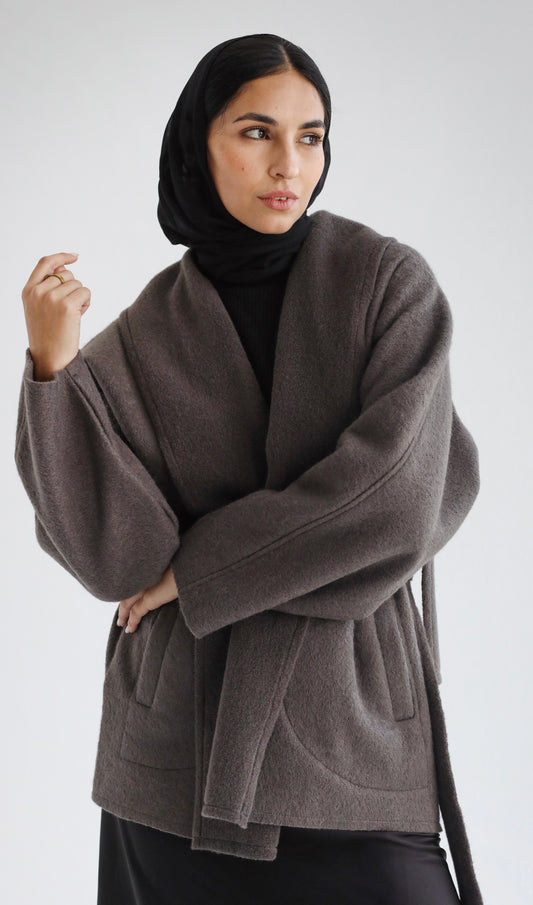 Wool Collar Jacket-Dark grey