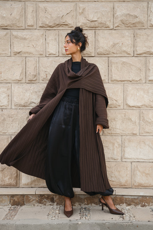 Draped pleated Cardigan - Brown