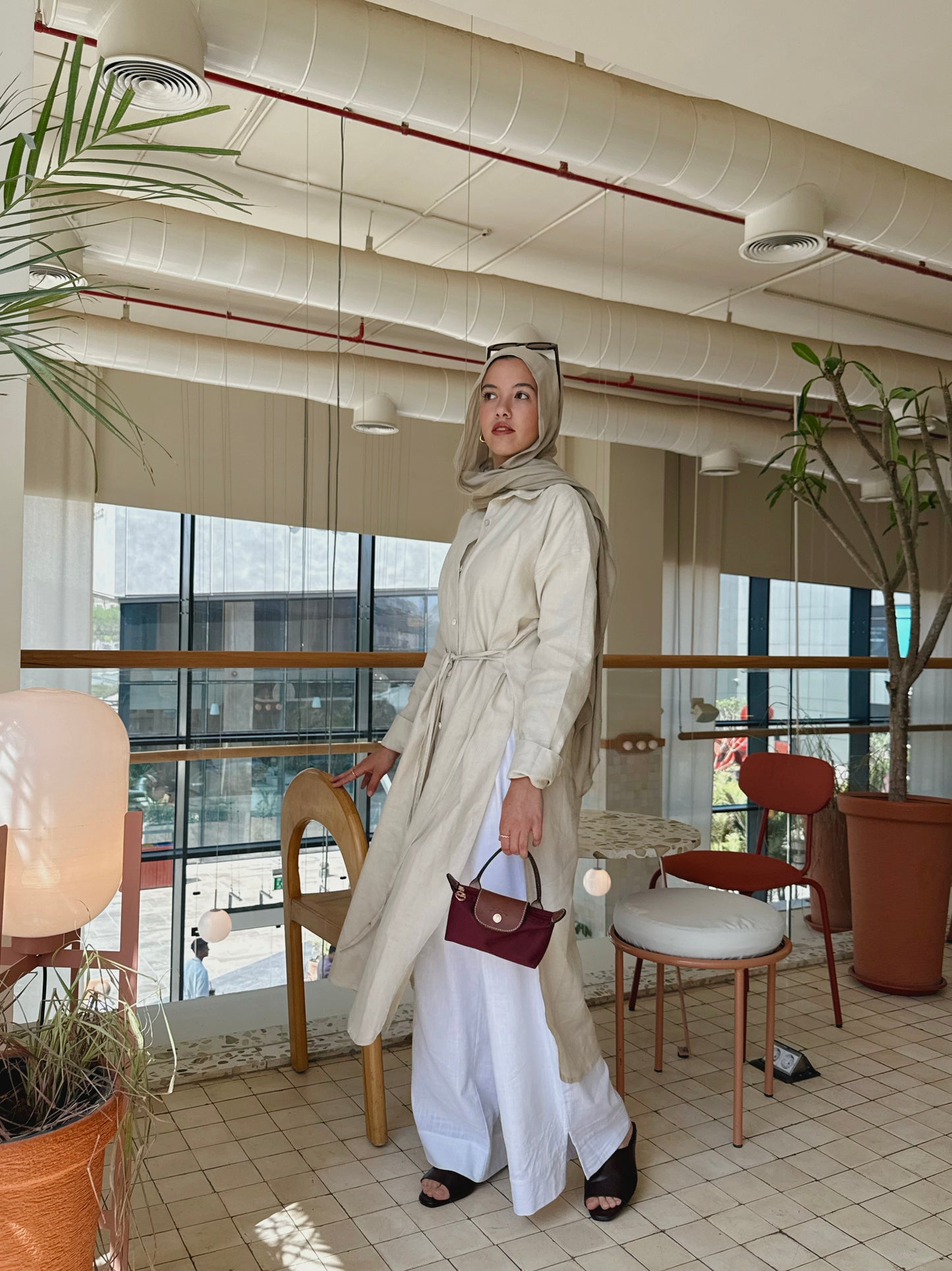 Pure linen ribbon shirt ( beige)