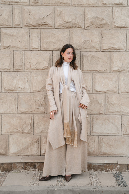 Draped Fringe set-beige