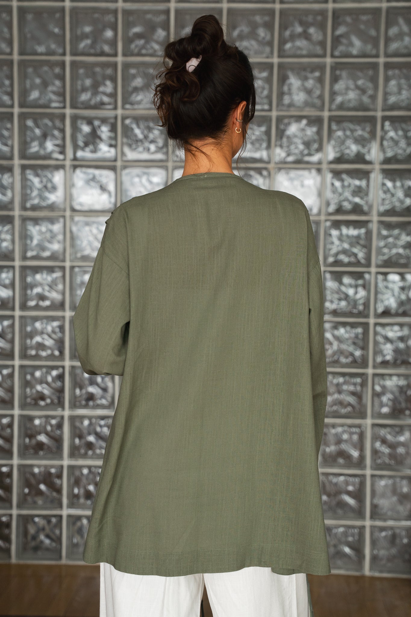 Linen pleats cardigan ( olive)