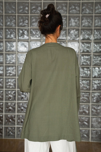 Linen pleats cardigan ( olive)